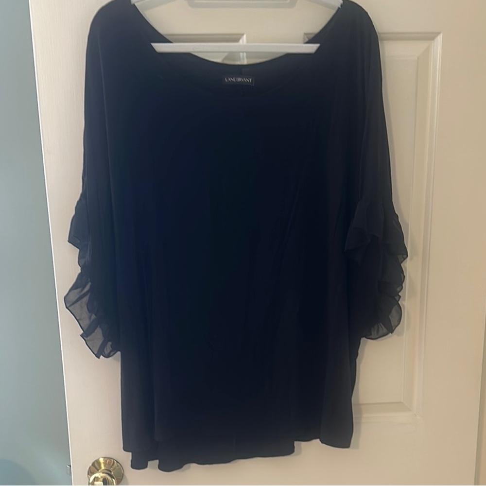 Lane Bryant Black Ruffled Dolman Sleeve Blouse